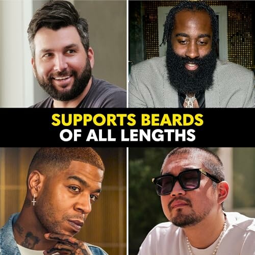 Four men with different beard styles and the text 'Supports Beards of All Lengths'.