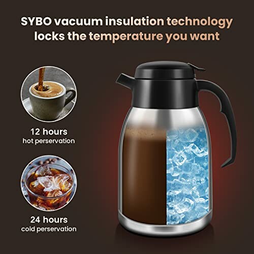 SYBO vacuum insulation thermos demonstrating hot and cold preservation.