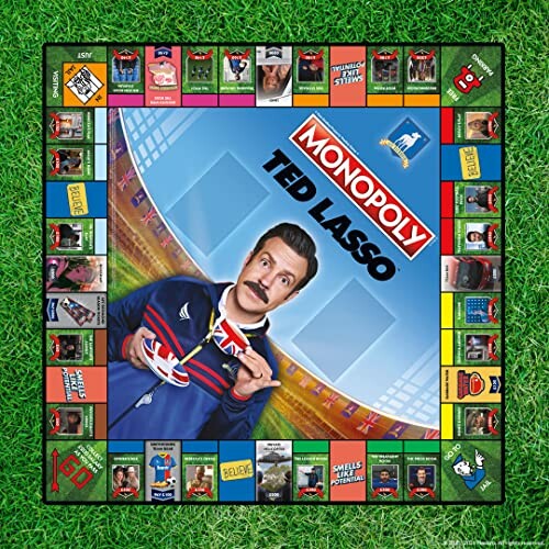 Ted Lasso themed Monopoly board game on grass