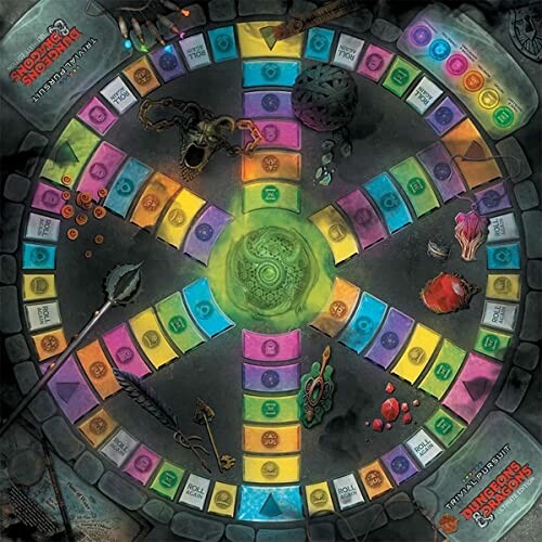 Trivial Pursuit Dungeons & Dragons game board with colorful sections.