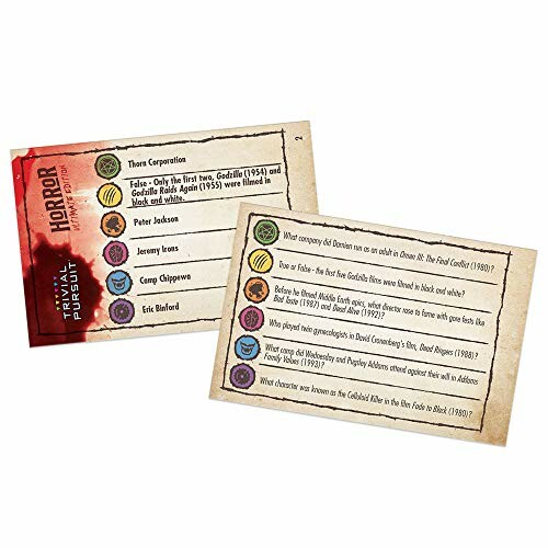 Trivial Pursuit Horror Edition game cards with questions and answers.