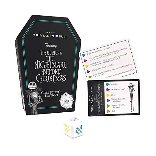 Trivial Pursuit The Nightmare Before Christmas Collector's Edition game with cards and dice.