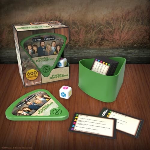 Trivial Pursuit Parks and Recreation edition with cards and dice.