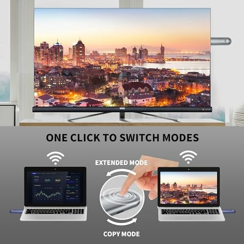 TV and laptop with extended and copy display modes illustration.