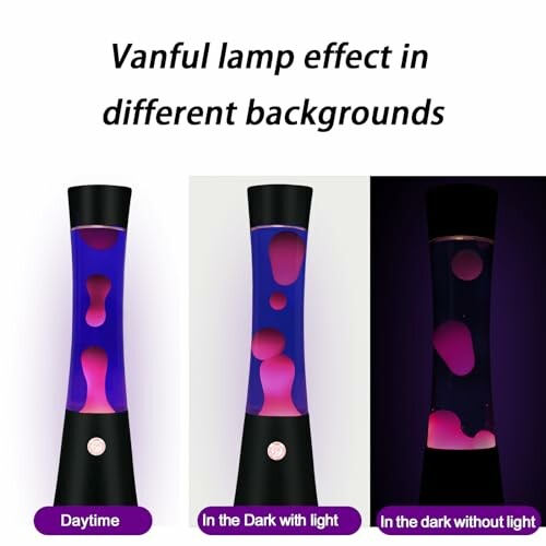 Vanful lamp in different lighting conditions: daytime, in the dark with light, in the dark without light.