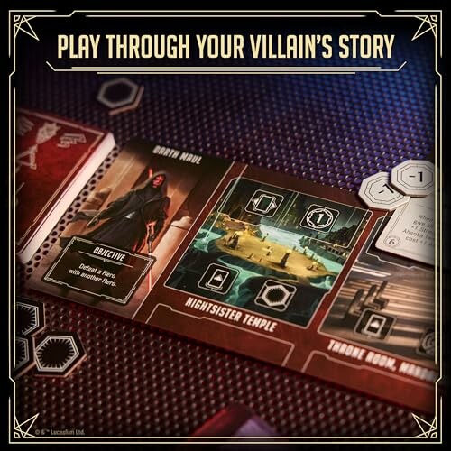 Villain board game with strategy cards and pieces.