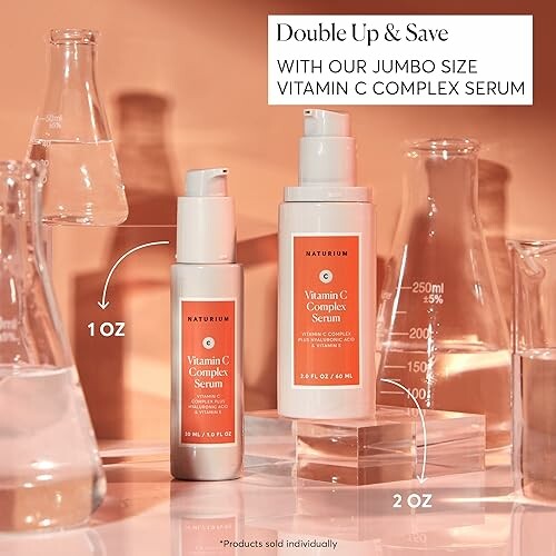 NATURIUM Vitamin C Complex Serum bottles with laboratory glassware