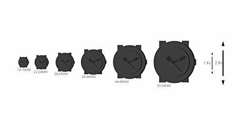 Watch size comparison chart from 14-18mm to 50-54mm.