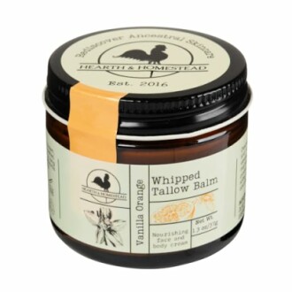 Whipped Tallow Balm in vanilla orange scent from Hearth & Homestead