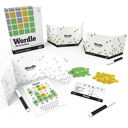 Wordle party game set with boards, markers, and tiles.