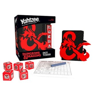 Yahtzee Dungeons & Dragons themed dice set with scorecard and dice tower.